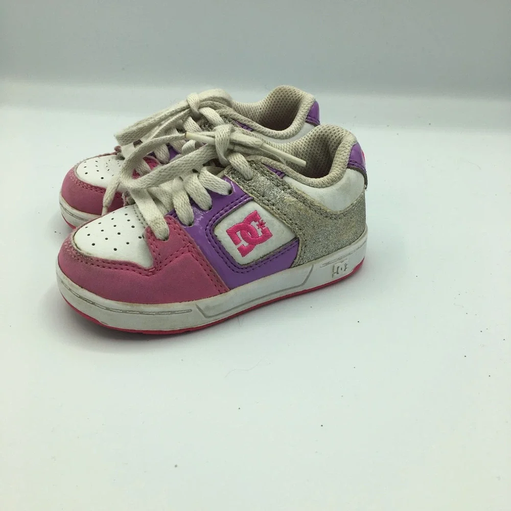 DC Shoes Girls Athletic Sneakers Pink White Lace Up Leather Perforated size 5